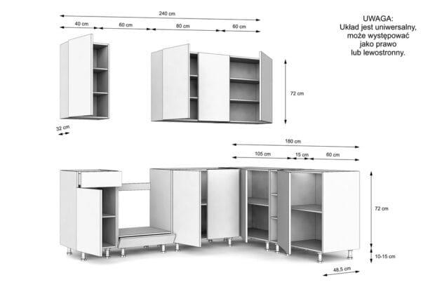 MEBLE KUCHENNE ZESTAW VARIO Z1 240x180CM KASZMIR BLAT DĄB EVOKE BEZ AGD - obrazek 2