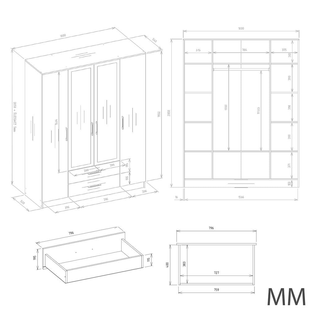 Szafa Romana 160 X 205 LUSTRO KASZMIR BEŻ - obrazek 5