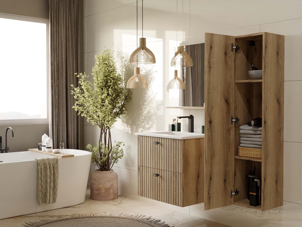 Szafka pod umywalkę Nordico Tigo 60 – dąb evoke, 2 szuflady, front ryflowany + umywalka - obrazek 6