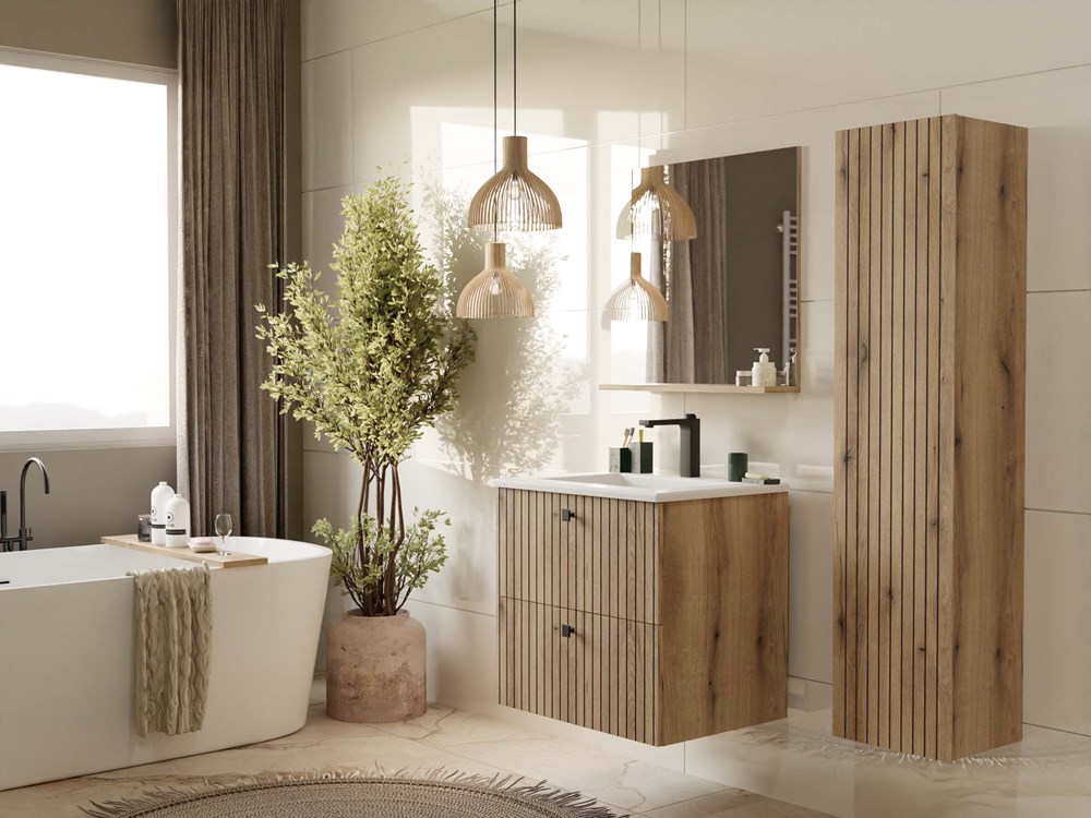 Szafka pod umywalkę Nordico Tigo 60 – dąb evoke, 2 szuflady, front ryflowany + umywalka - obrazek 7