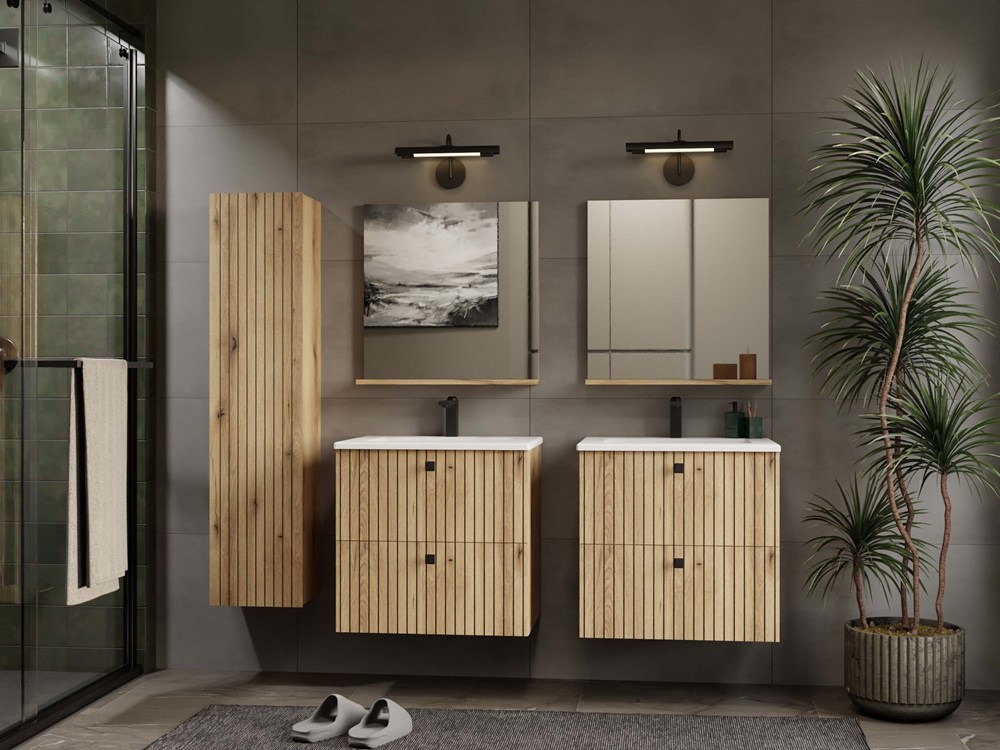 Szafka pod umywalkę Nordico Tigo 60 – dąb evoke, 2 szuflady, front ryflowany + umywalka - obrazek 4