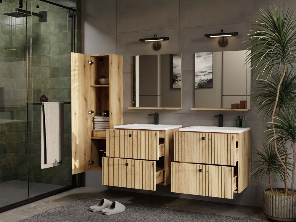 Szafka pod umywalkę Nordico Tigo 60 – dąb evoke, 2 szuflady, front ryflowany + umywalka - obrazek 5