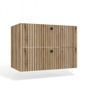 Szafka pod umywalkę Nordico Tigo 80 – dąb evoke, 2 szuflady, front ryflowany, wisząca