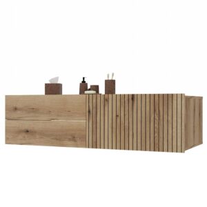 SZAFKA POD UMYWALKĘ TIGO 1D2S DĄB EVOKE 140 CM 2 SZUFLADY RYFLOWANY FRONT WISZĄCA