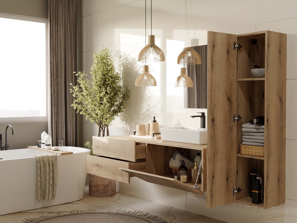 SZAFKA POD UMYWALKĘ TIGO 1D2S DĄB EVOKE 140 CM 2 SZUFLADY RYFLOWANY FRONT WISZĄCA - obrazek 6