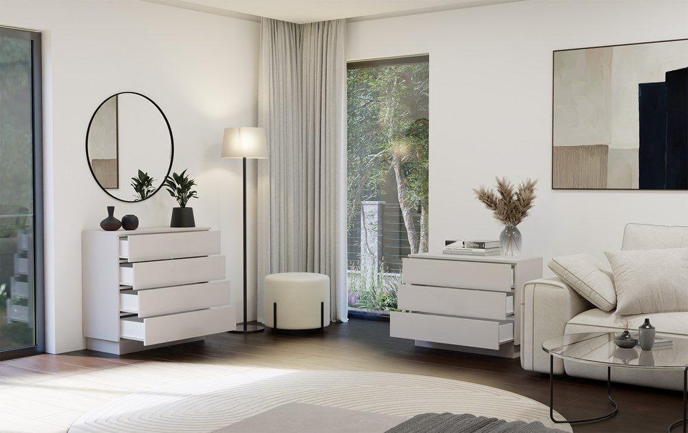 Komoda AMBER 4S Szafka 4 Szuflady Do Sypialni Salonu KASZMIR Beż - obrazek 2