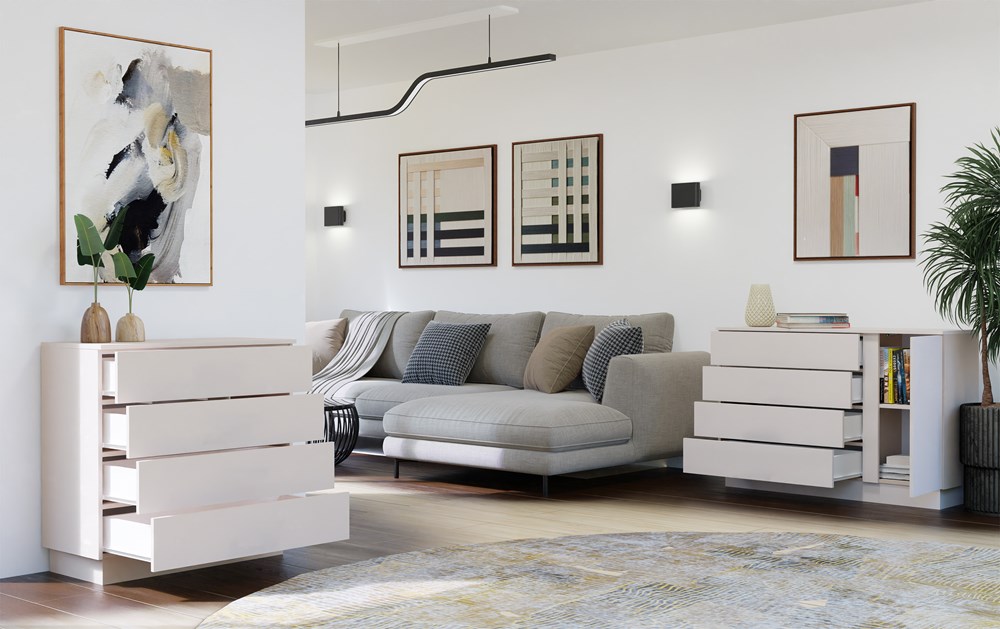 Komoda AMBER 4S Szafka 4 Szuflady Do Sypialni Salonu KASZMIR Beż - obrazek 5