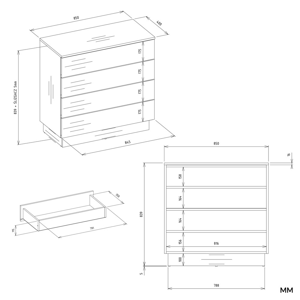Komoda AMBER 4S Szafka 4 Szuflady Do Sypialni Salonu KASZMIR Beż - obrazek 6