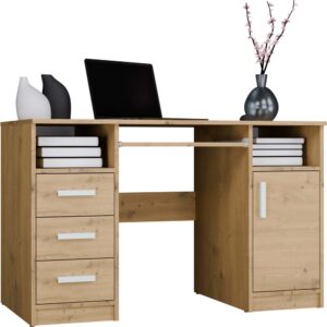 Biurko Nordico Delta 120 cm – dąb artisan, 3 szuflady, szafka i półki