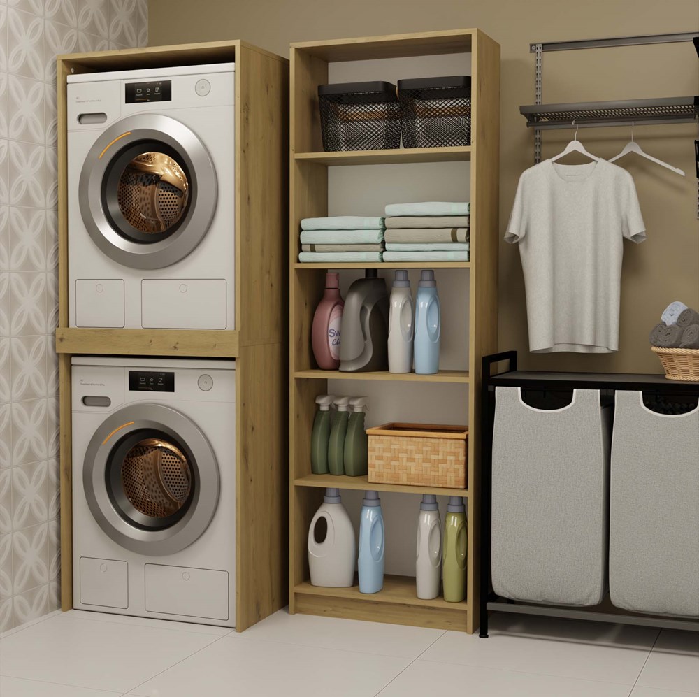 Szafka Mira TWIN dąb artisan – słupek łazienkowy na pralkę i suszarkę 64x180 cm - obrazek 6