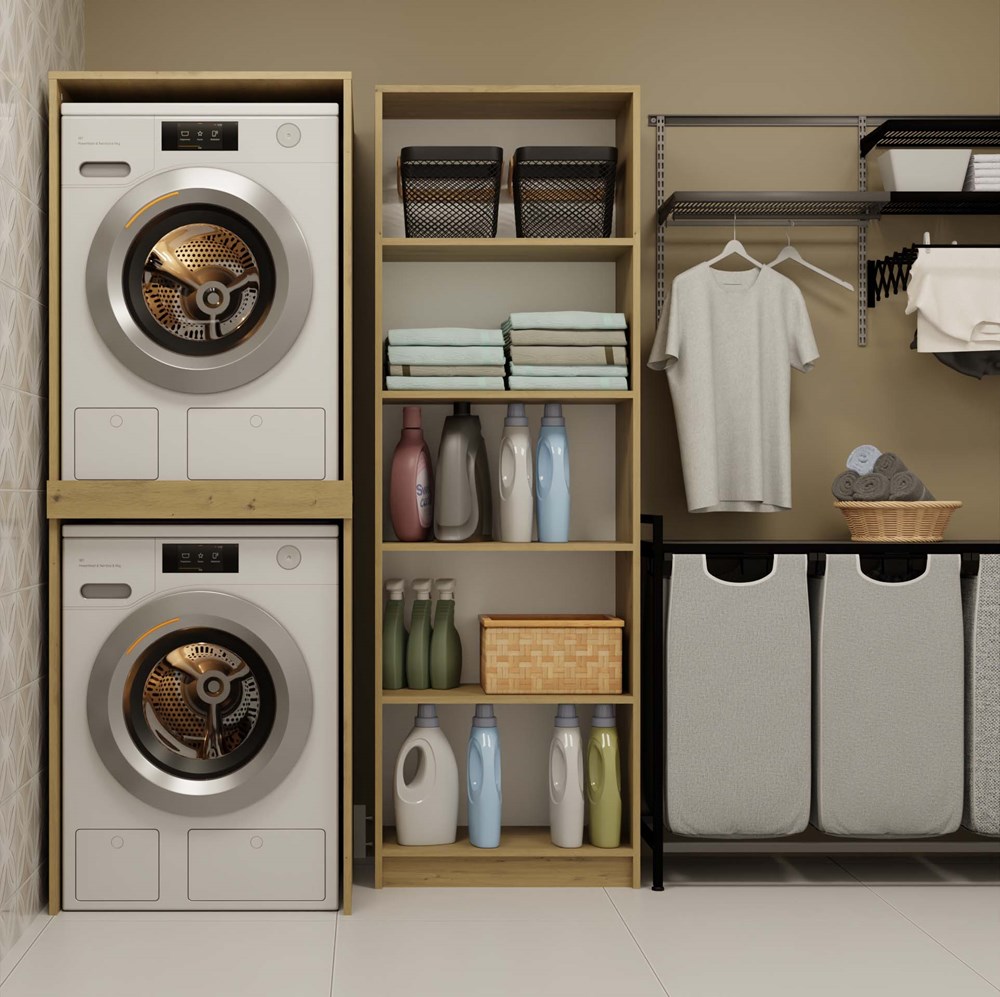 Szafka Mira TWIN dąb artisan – słupek łazienkowy na pralkę i suszarkę 64x180 cm - obrazek 4