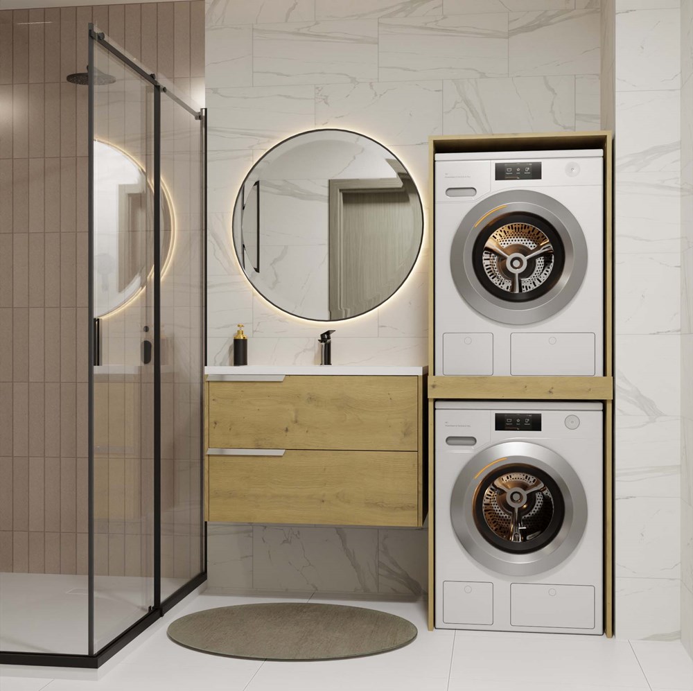 Szafka Mira TWIN dąb artisan – słupek łazienkowy na pralkę i suszarkę 64x180 cm - obrazek 3