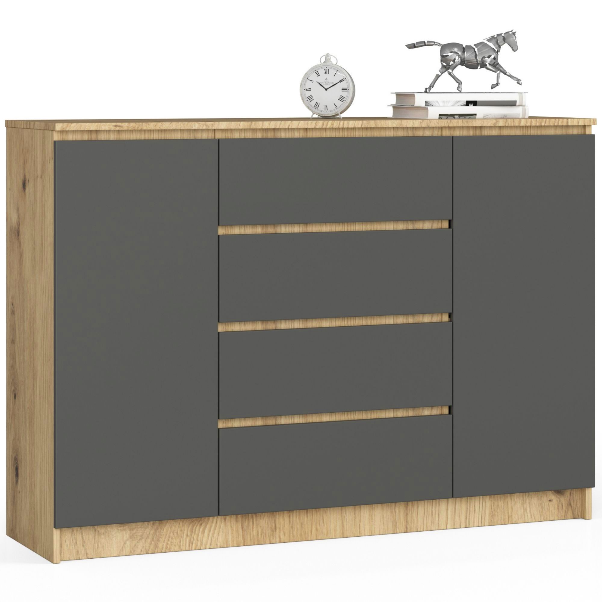 KOMODA K140 2D 4SZ CLP PK DĄB ARTISAN / SZARY