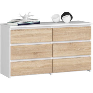 KOMODA CL100 6SZ PK BIAŁA / DĄB SONOMA