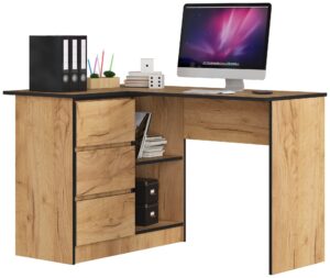 BIURKO NAROŻNE B16 124 cm LEWE 3 SZUFLADY PK DĄB CRAFT