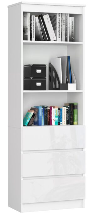 REGAŁ BIUROWY R 60 cm CLP 3 SZUFLADY 2 PÓŁKI PK BIAŁY / BIAŁY POŁYSK