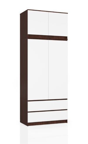 SZAFA Z NADSTAWKĄ S 90 cm 2 DRZWI 2 SZUFLADY PK WENGE / BIAŁA