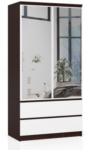 SZAFA S 90 cm 2 DRZWI 2 SZUFLADY 2 LUSTRA PK WENGE / BIAŁA