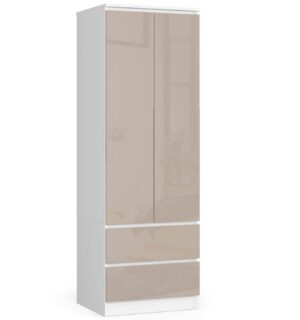 SZAFA STAR S 60 cm 2 DRZWI 2 SZUFLADY PK BIAŁA / CAPPUCCINO POŁYSK