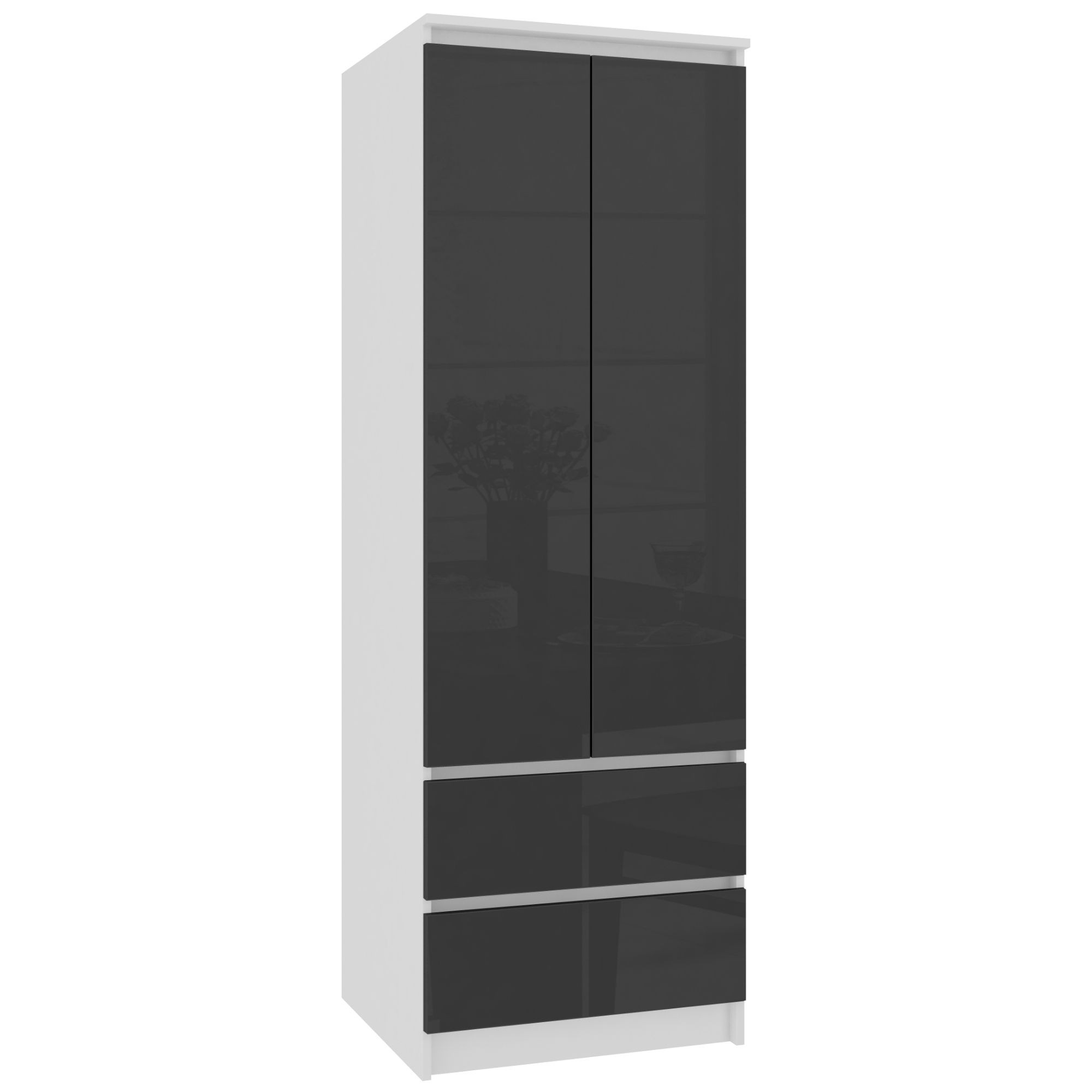 SZAFA STAR S 60 cm 2 DRZWI 2 SZUFLADY PK BIAŁA / GRAFIT POŁYSK