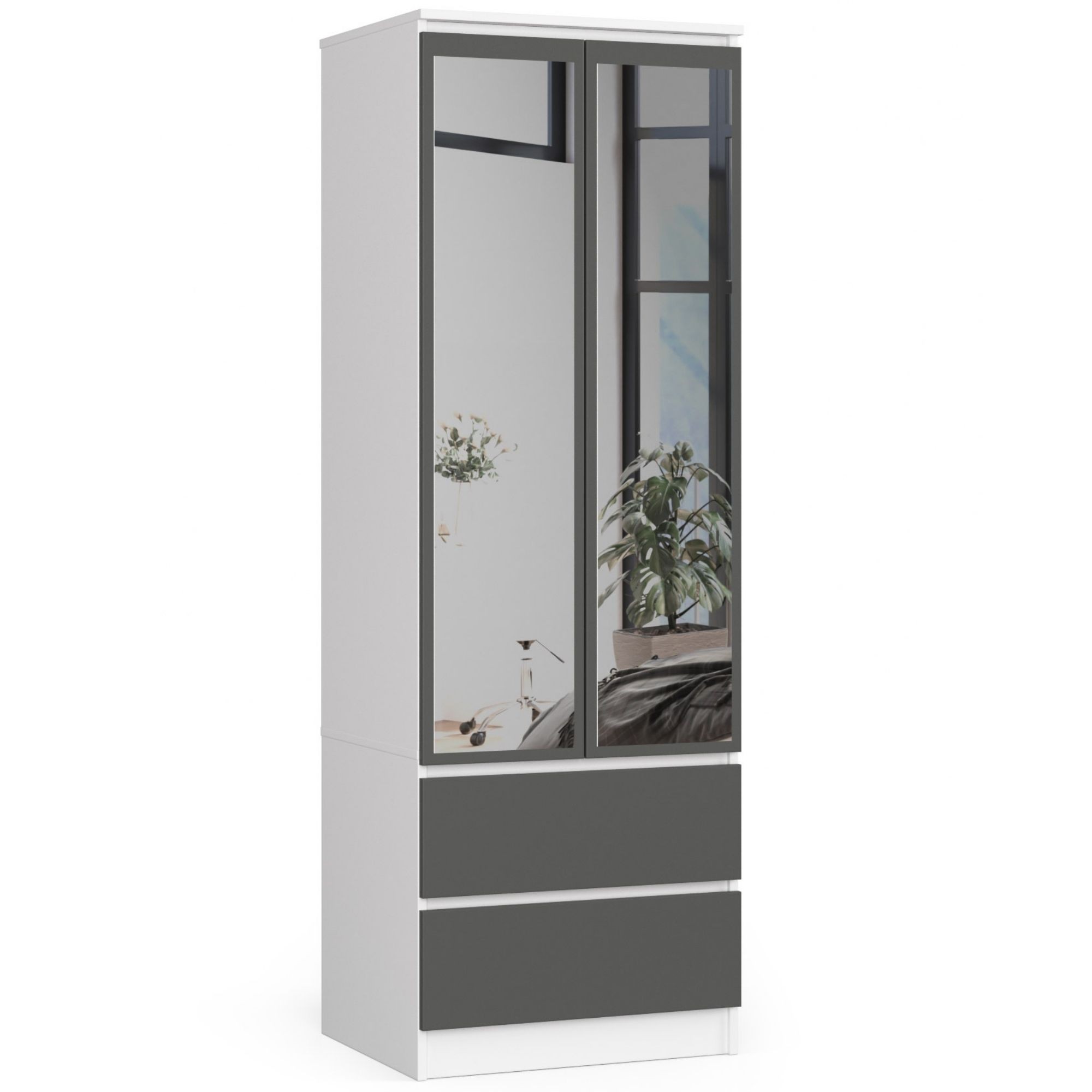 SZAFA STAR S60 2D 2SZ PK BIAŁA / SZARA + LUSTRO
