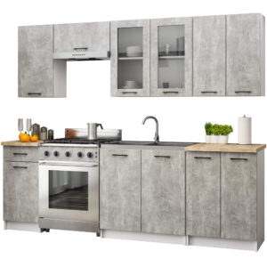 Zestaw szafek kuchennych z witryną OLIWIA 2.4m H720 Beton