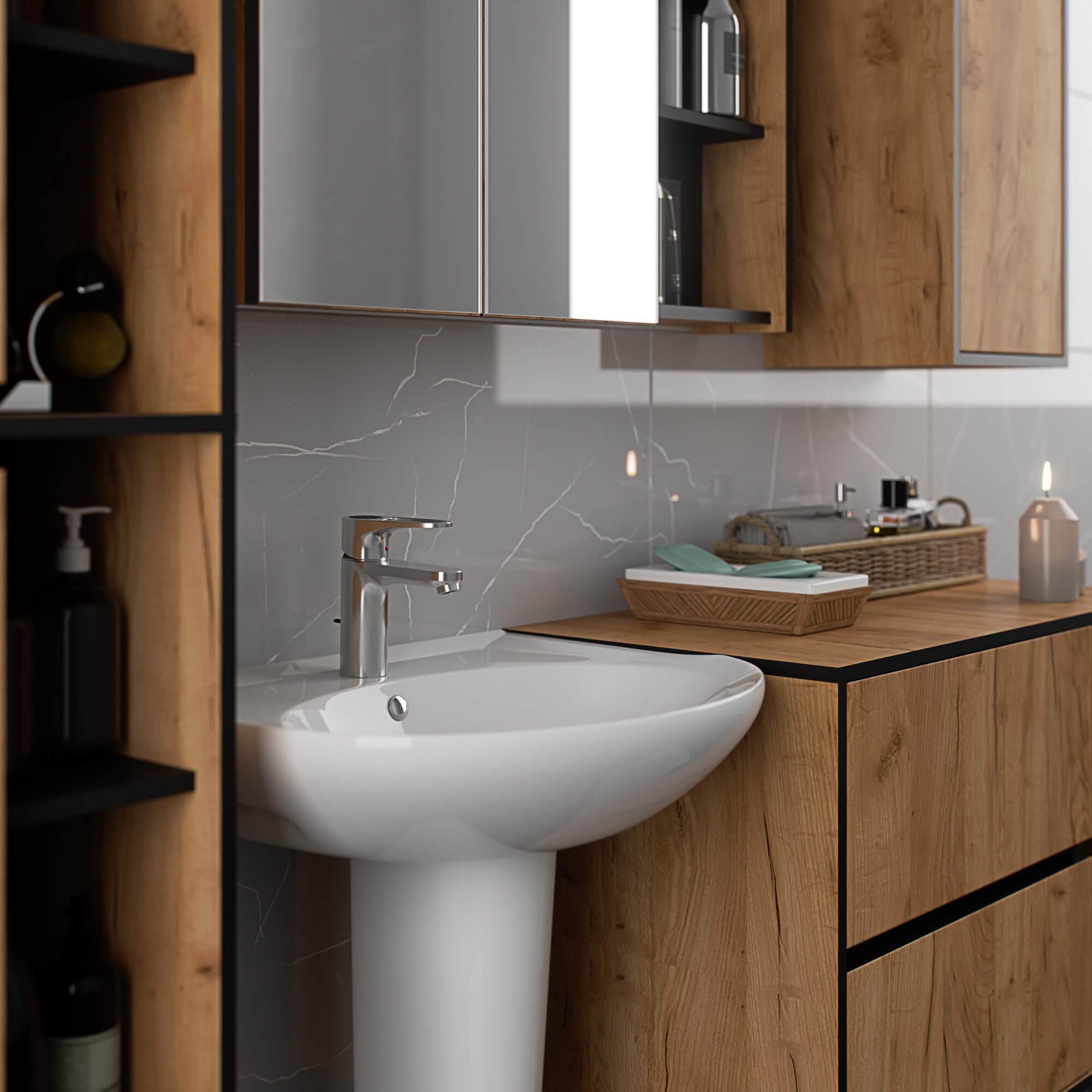SZAFKA ŁAZIENKOWA WISZĄCA VAMI W50 2D 6P DĄB CRAFT / CZARNY - obrazek 3