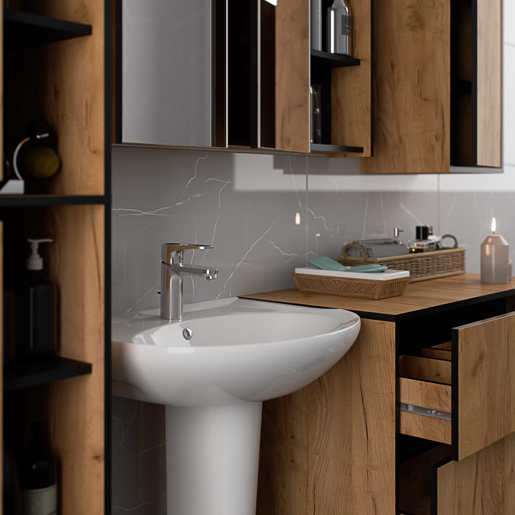 SZAFKA ŁAZIENKOWA WISZĄCA VAMI W50 2D 6P DĄB CRAFT / CZARNY - obrazek 4