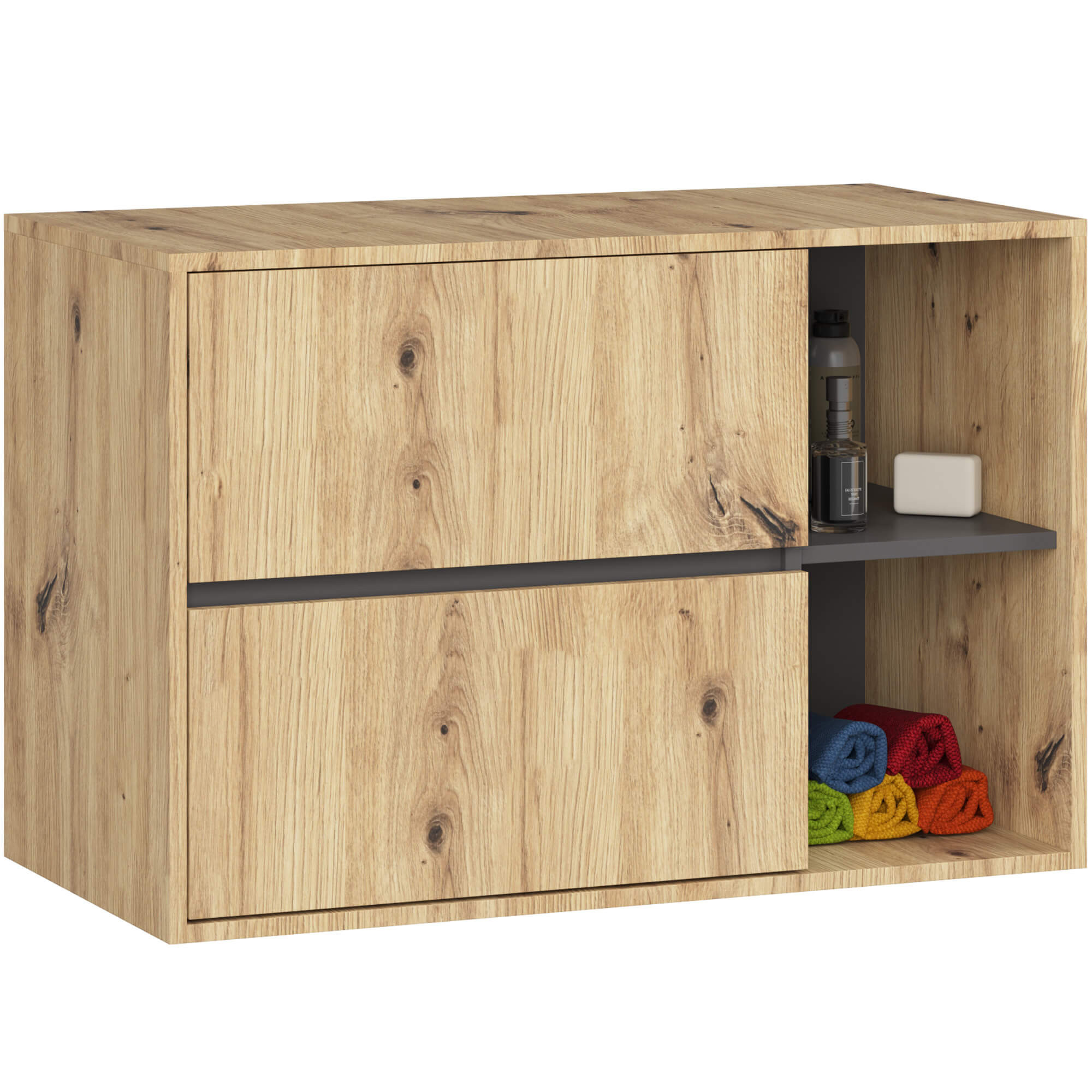 SZAFKA ŁAZIENKOWA POD UMYWALKĘ VAMI W90 2SZ 2P PK DĄB ARTISAN / GRAFIT SZARY