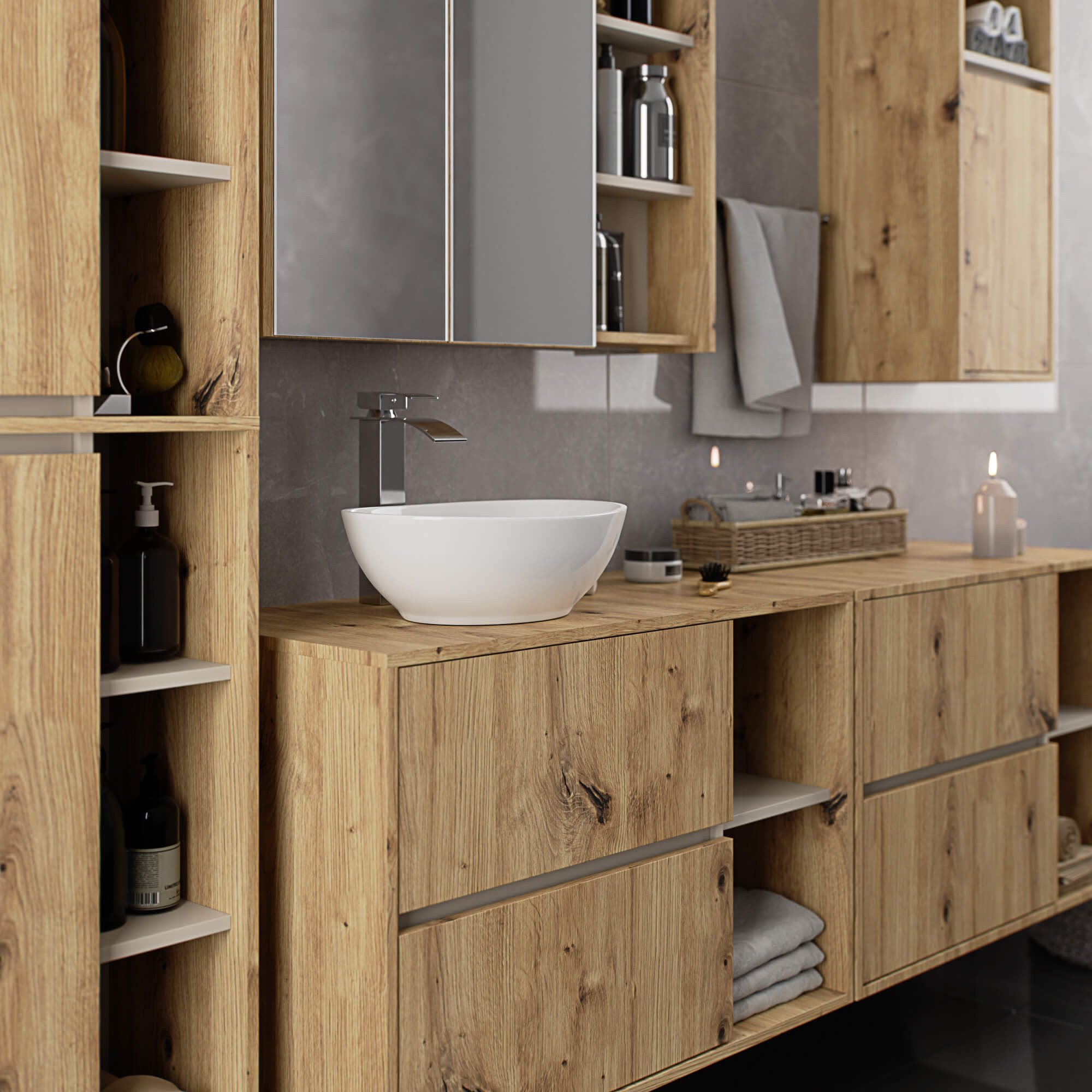 SZAFKA ŁAZIENKOWA POD UMYWALKĘ VAMI W90 2SZ 2P PK DĄB ARTISAN / KASZMIR - obrazek 3