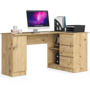 Biurko narożne B20 155 cm prawe - PK dąb artisan - 3 szuflady