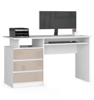 BIURKO CLP 135cm PK BIAŁE / CAPPUCCINO POŁYSK