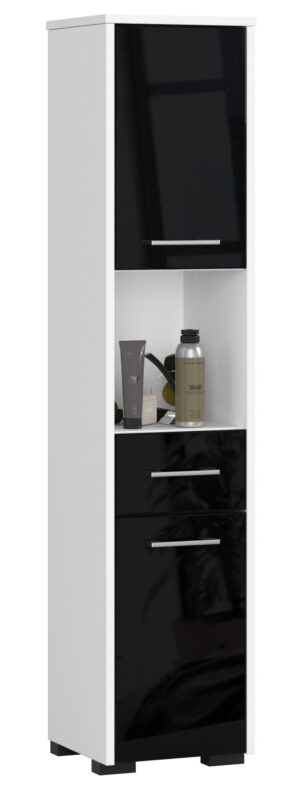 REGAŁ ŁAZIENKA FIN SŁUPEK 30 2D 1SZ 1W 140cm PK CZARNY  POŁYSK