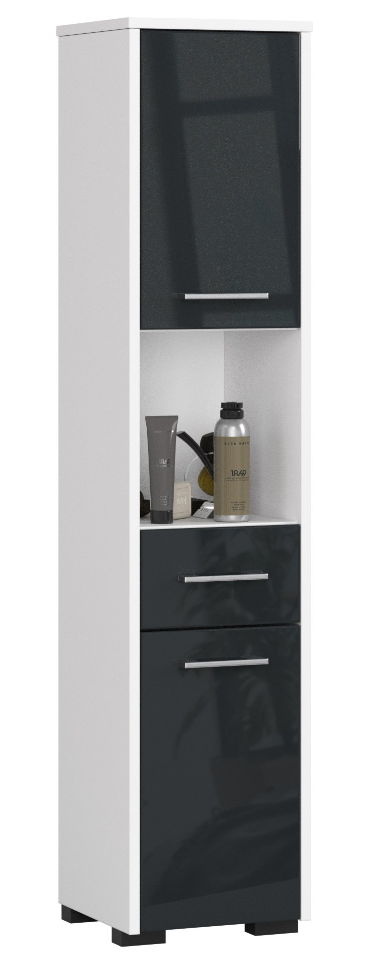 REGAŁ ŁAZIENKA FIN SŁUPEK 30 2D 1SZ 1W 140cm PK GRAFIT POŁYSK