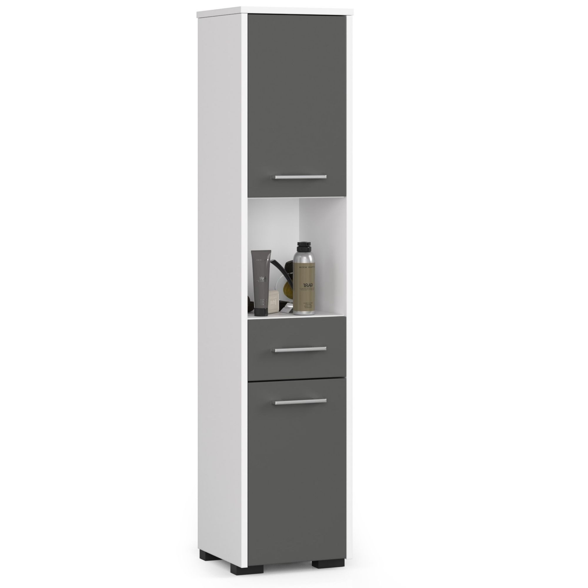 REGAŁ ŁAZIENKA FIN SŁUPEK 30 2D 1SZ 1W 140cm PK BIAŁY / SZARY