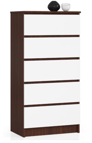 KOMODA K 60 cm 5 SZUFLAD PK WENGE / BIAŁA