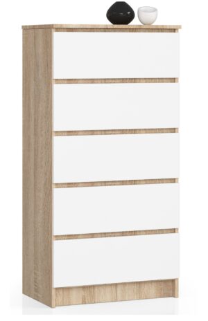 KOMODA K60 5SZ CLP PK DĄB SONOMA / BIAŁA