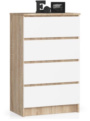 KOMODA K 60 cm 4 SZUFLADY PK SONOMA / BIAŁA