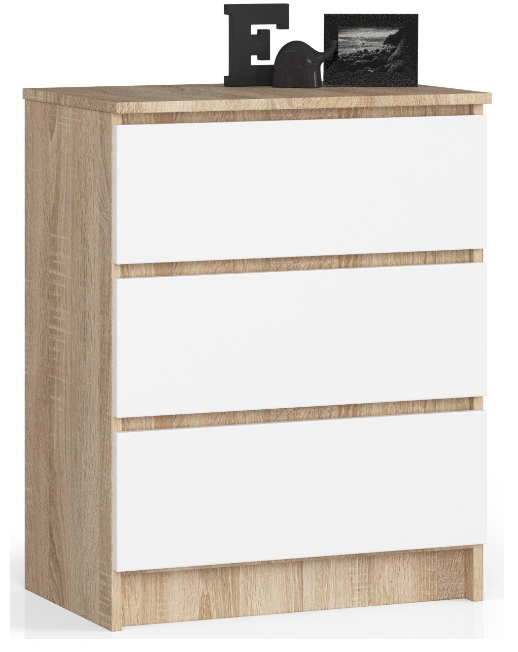 KOMODA K 60 cm 3 SZUFLADY PK SONOMA / BIAŁA