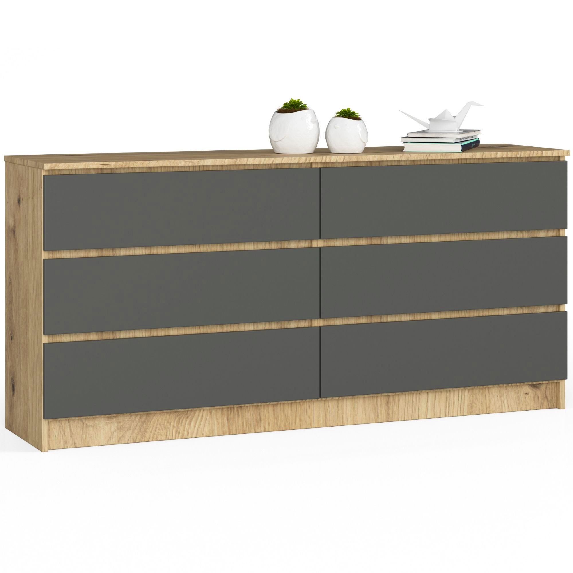 KOMODA K160 6SZ CLP DĄB ARTISAN / SZARY