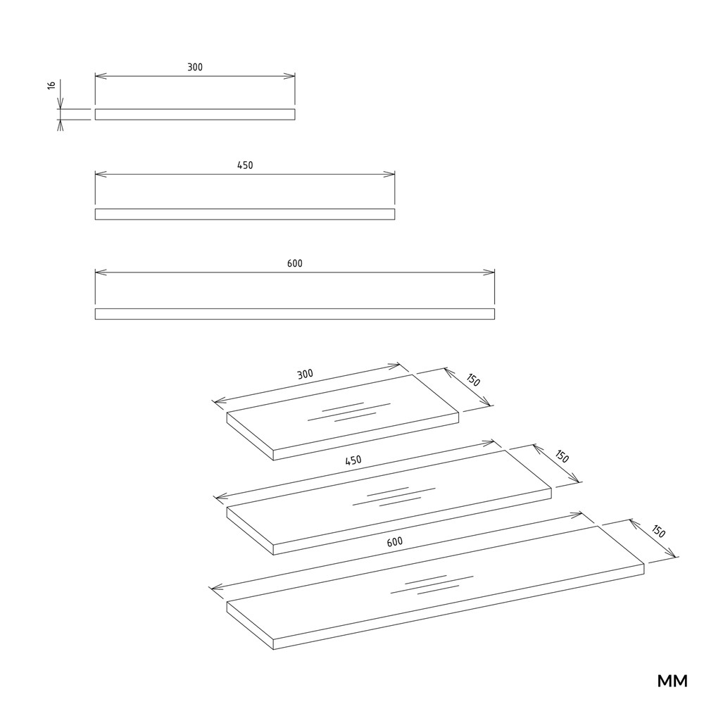 Półki wiszące TOBI 3P – komplet 3 szt. | dąb sonoma | Nordico - obrazek 3