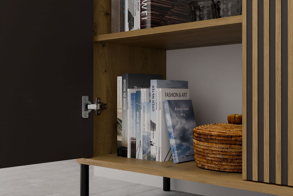 Komoda Front Ryflowany Szafka KAMARO 2D Slim / Gładki DĄB ARTISAN Lamele - obrazek 3