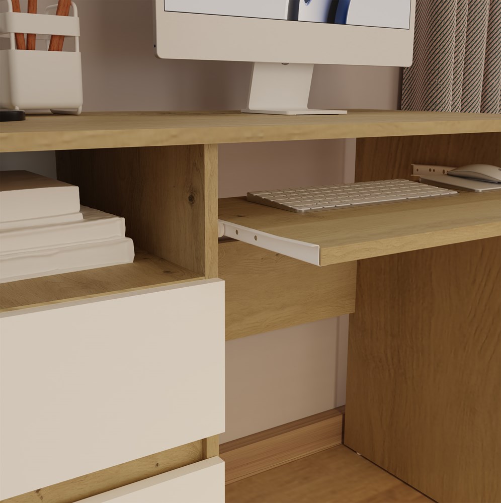 Biurko Komputerowe PORTO LEWE DĄB ARTISAN / BIAŁY Z Szufladą 98,5x75x51 Cm - obrazek 3