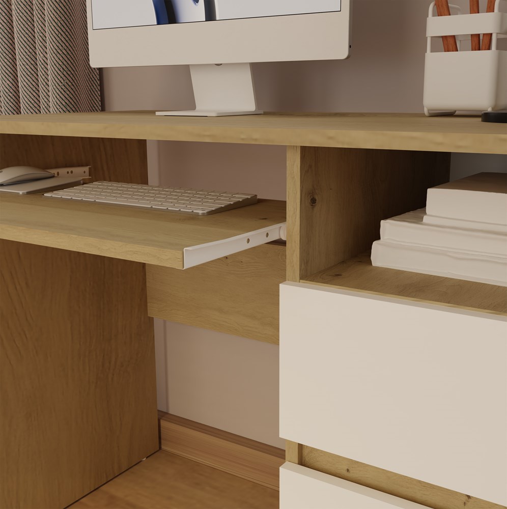 Biurko Komputerowe PORTO PRAWE DĄB ARTISAN / BIAŁY Z Szufladą 98,5x75x51 Cm - obrazek 3