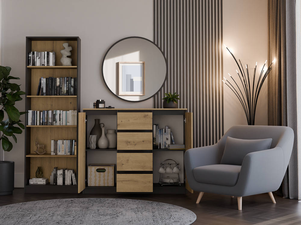 Komoda Malwa 2D4S BA ANTRACYT DĄB ARTISAN - obrazek 3
