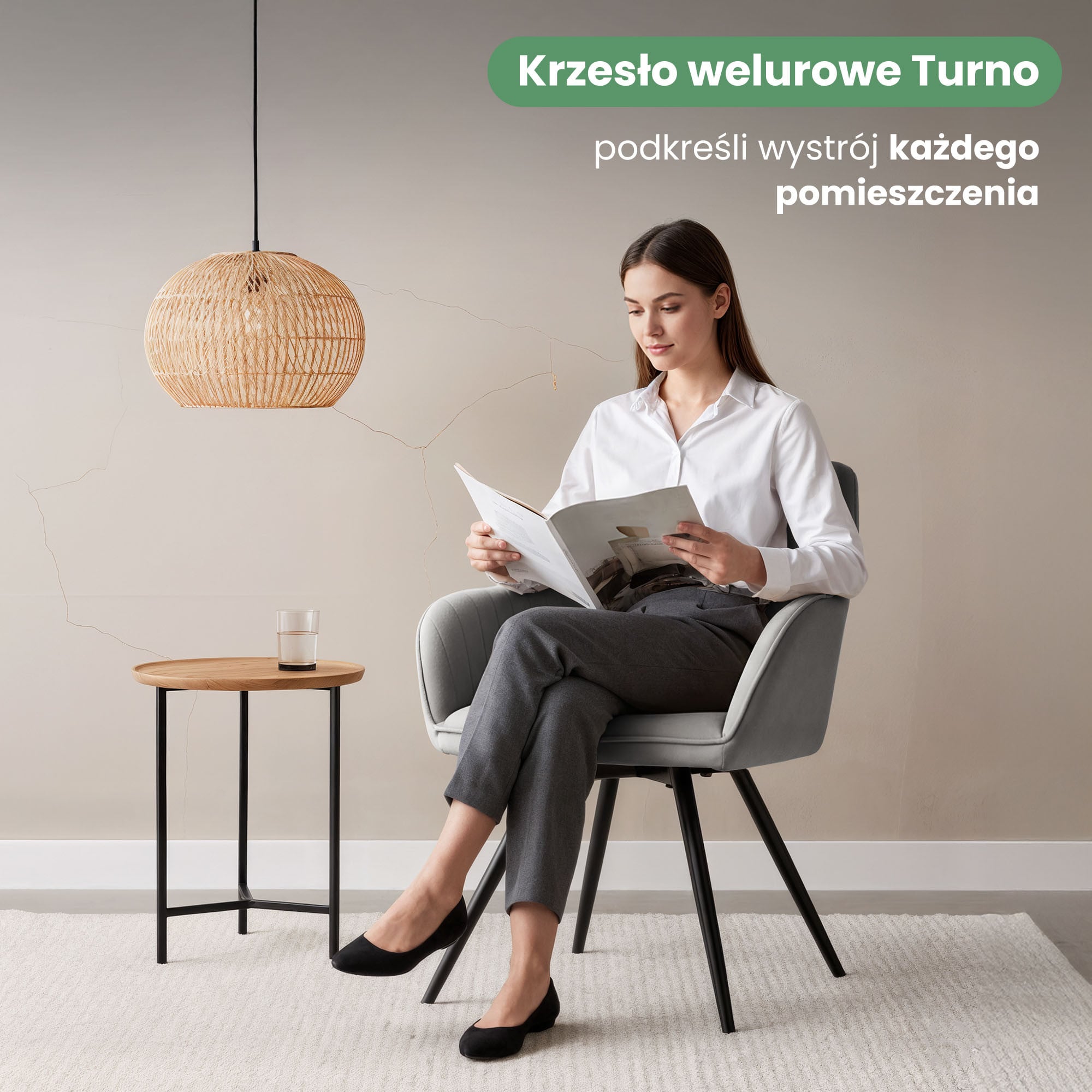 2x Welurowe krzesło obrotowe z przeszyciami Szare TURNO Czarne nogi - obrazek 3