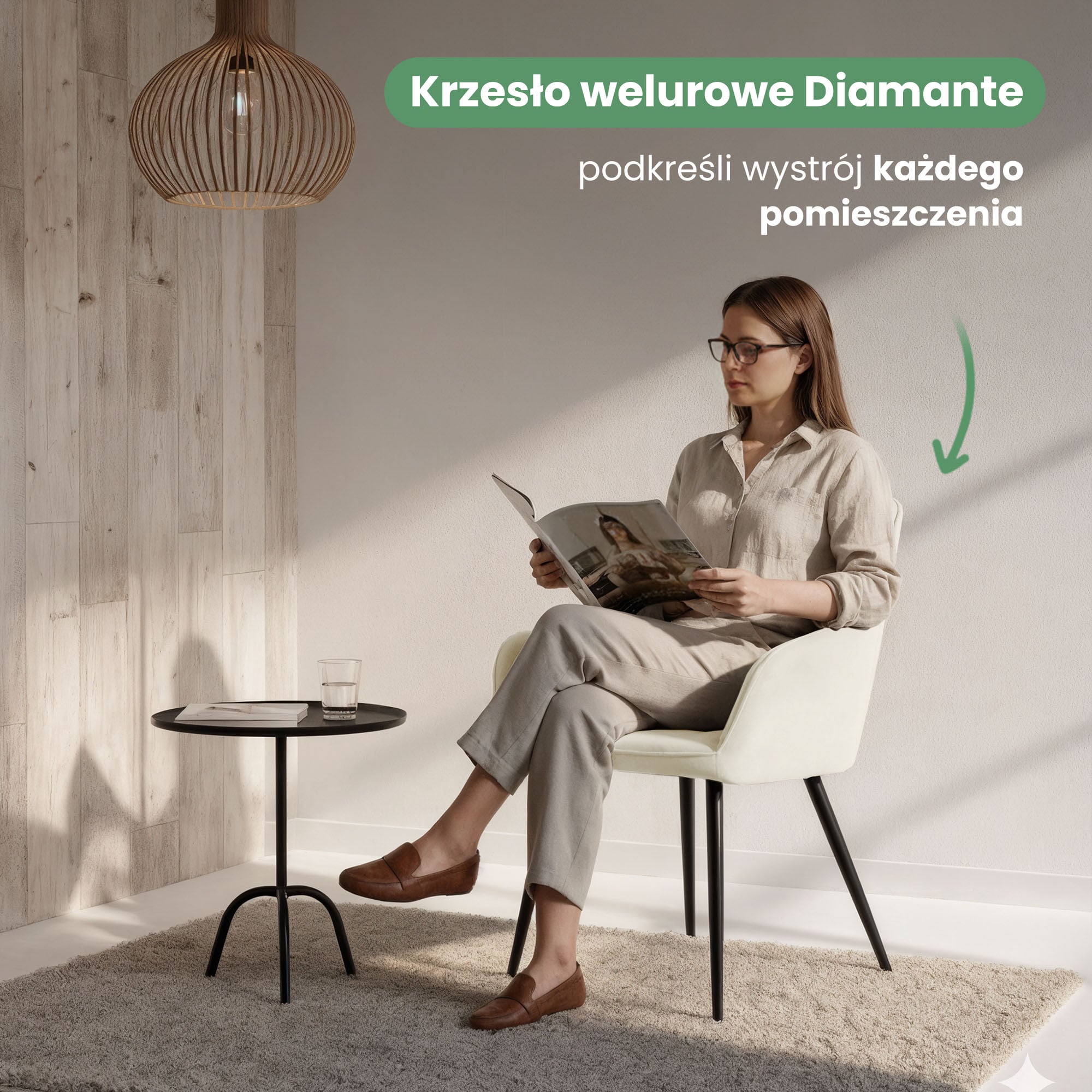 4x Welurowe krzesło tapicerowane pikowane Kremowe DIAMANTE Czarne nogi - obrazek 2