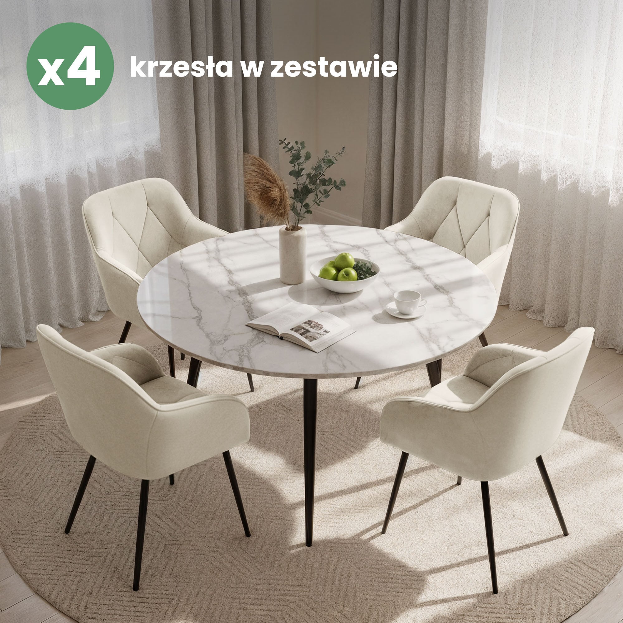 4x Welurowe krzesło tapicerowane pikowane Kremowe DIAMANTE Czarne nogi - obrazek 4