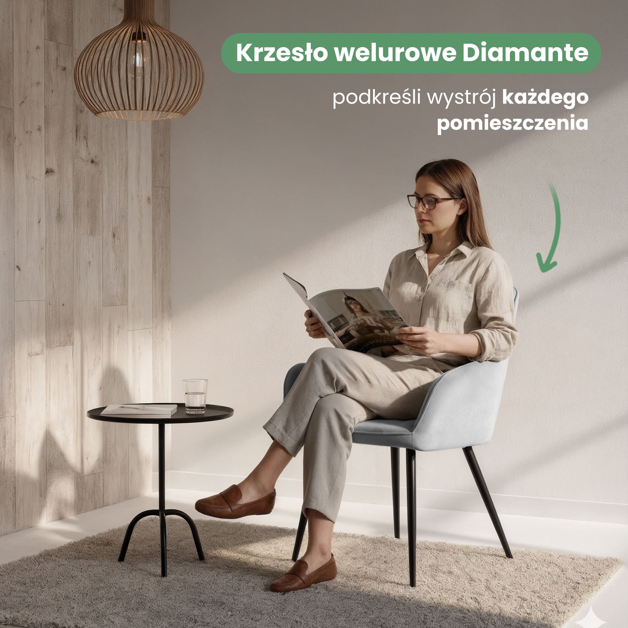 4x Welurowe krzesło tapicerowane pikowane Szare DIAMANTE Czarne nogi - obrazek 2