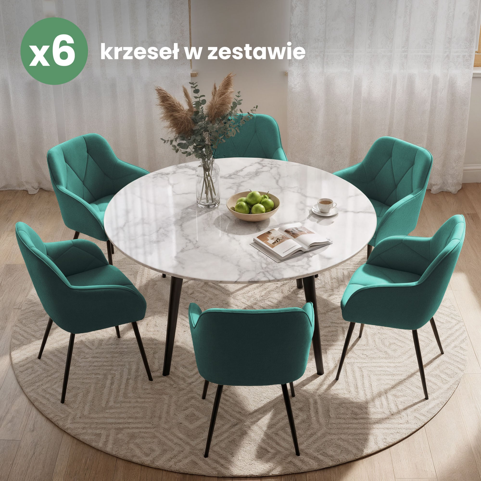 6x Welurowe krzesło tapicerowane pikowane Butelkowa Zieleń DIAMANTE Czarne nogi - obrazek 4